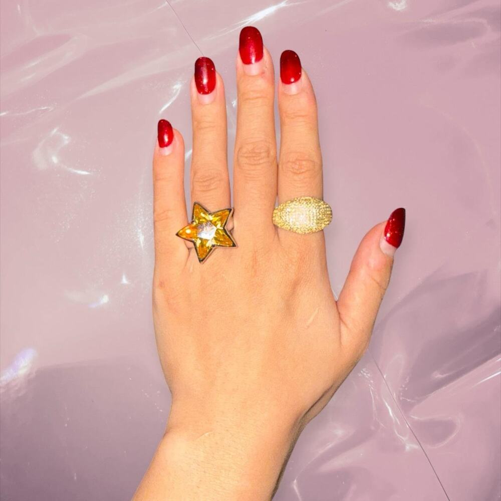 Y2K whimsy 925 Sterling Silver Gold Icedout pavé dome ring unique hiphop 2000s